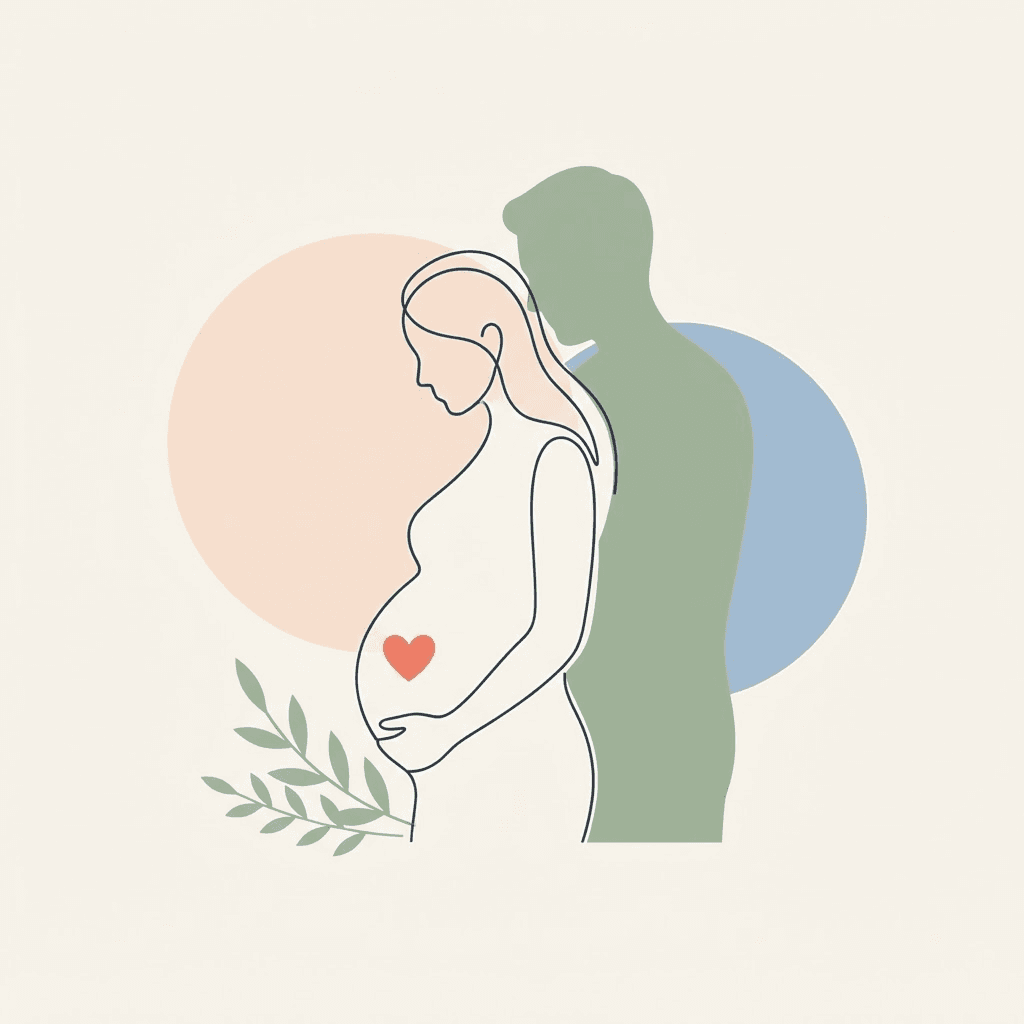 Line illustration of a pregnant woman and her partner